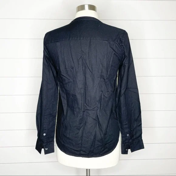 Madewell Textureweave Popover Split Neck Cotton Top Black Size Small - Picture 5 of 6